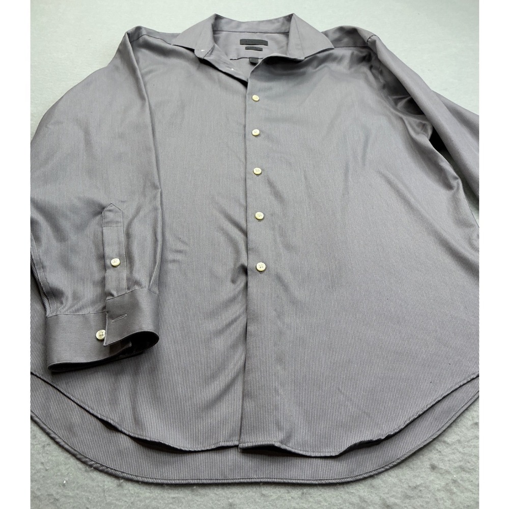 Calvin Klein Dress Shirt Grey Textured Slim Fit Non Iron 17 32/33 Mens Cotton